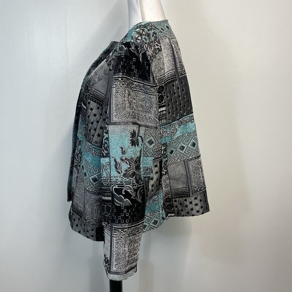 Dressbarn Open Front Blazer Jacket Plus size 18 20 Blue Silver Black Tapestry - Picture 8 of 10